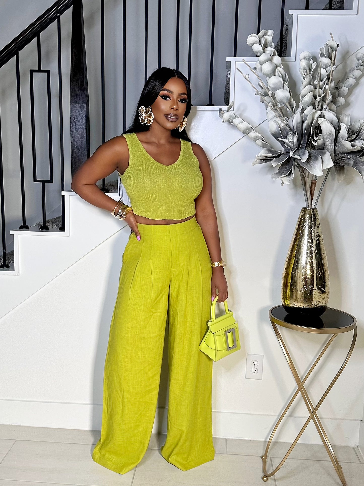 GOOD FEELS LINEN PANTS SET (CITRON)