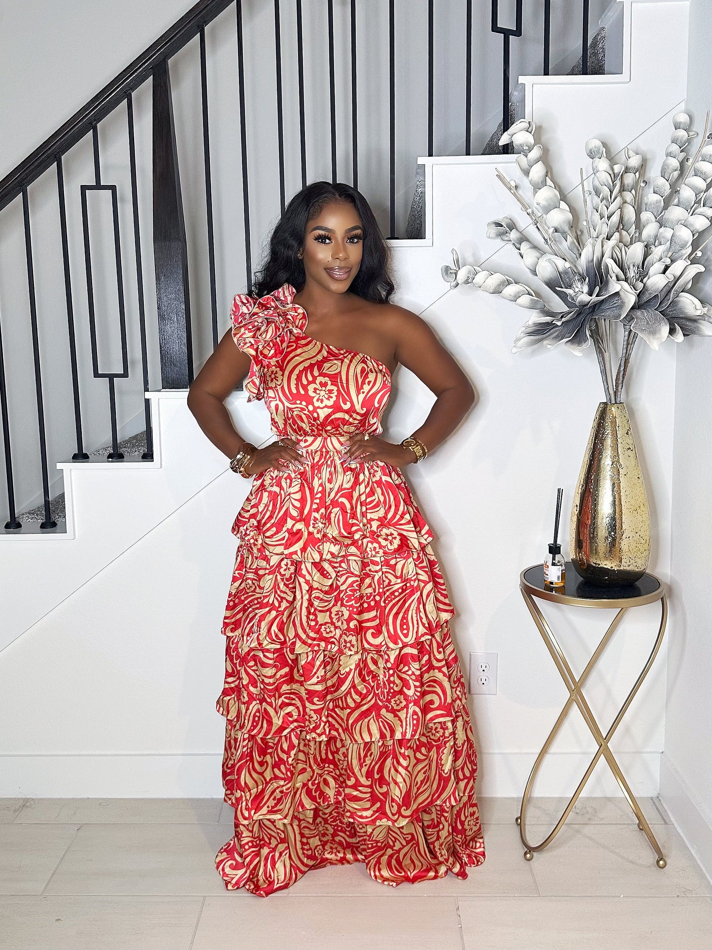 TURN HEADS MAXI TIERED DRESS (RED)