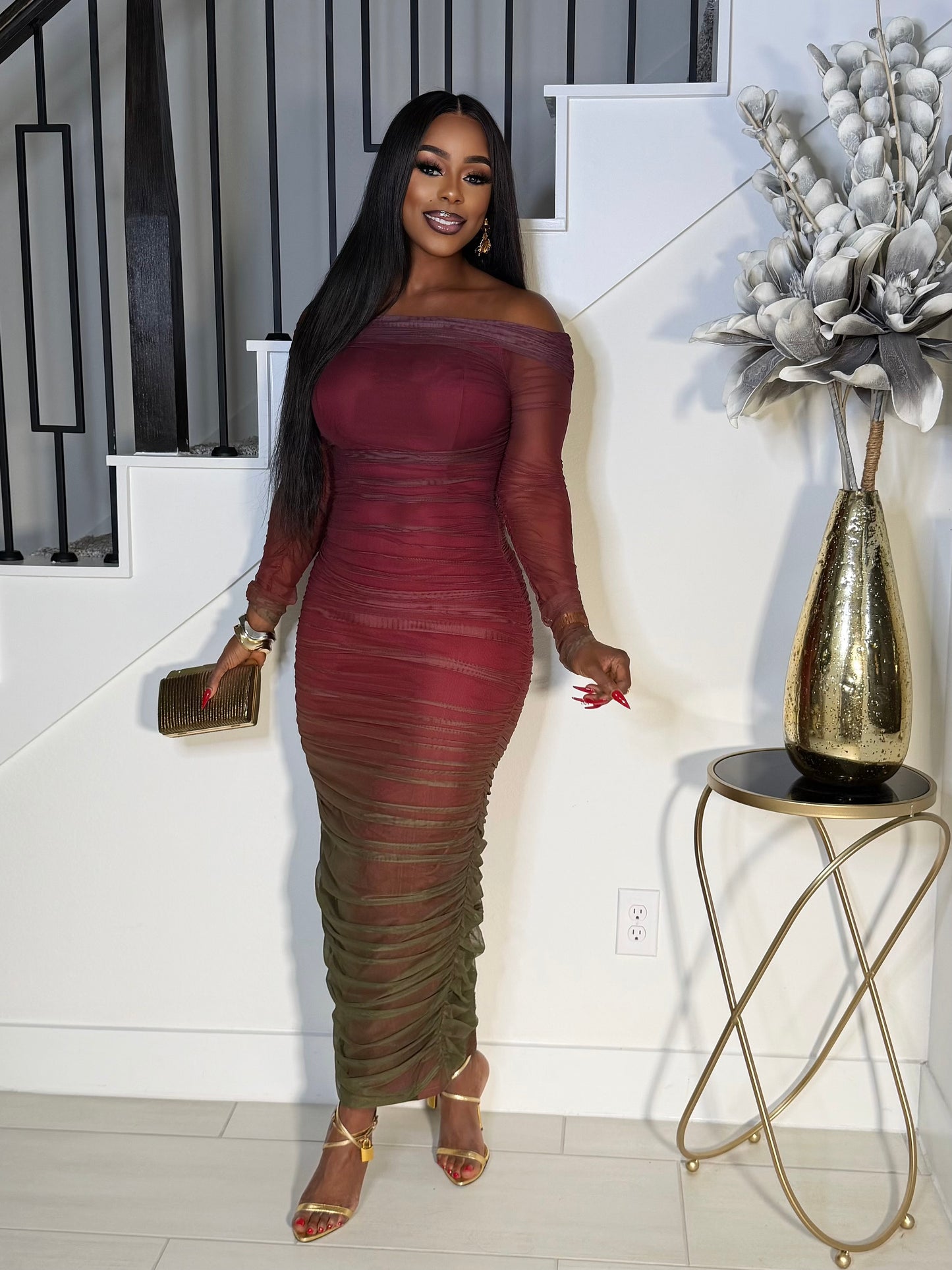 KEEP THEM FALLING OFF MESH LONG SLEEVE DRESS