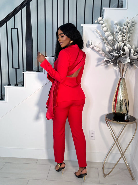 TOP FASHION CUTOUT BLAZER PANT SET