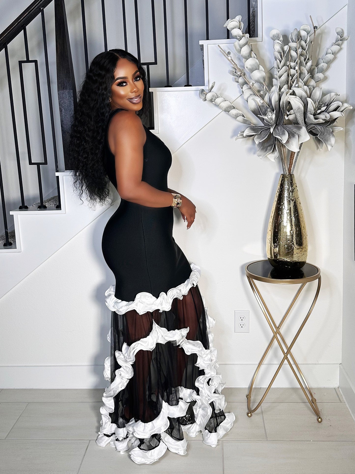 SPECIAL OCCATION BANDAGE SHEER MAXI DRESS