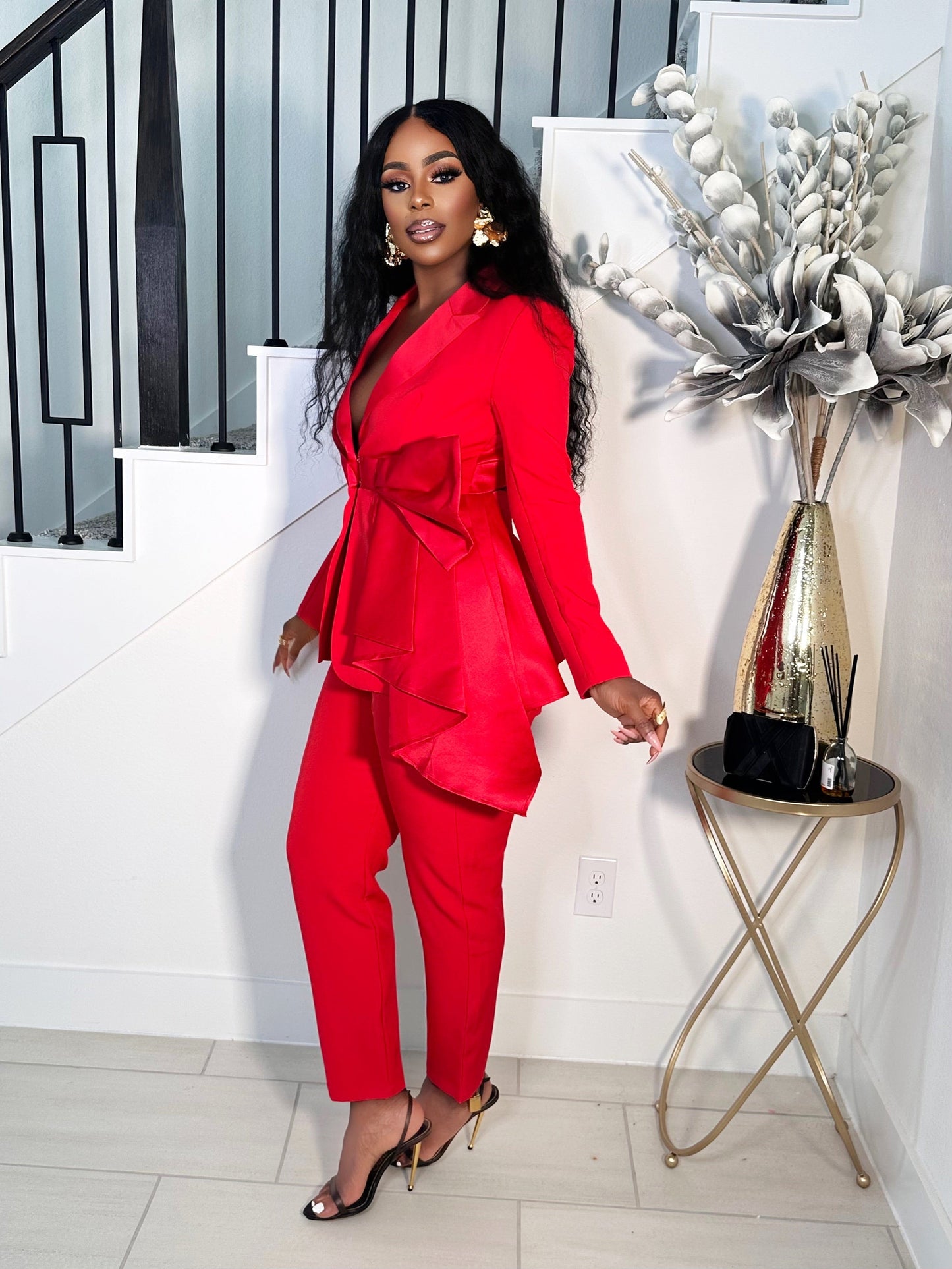 TOP FASHION CUTOUT BLAZER PANT SET