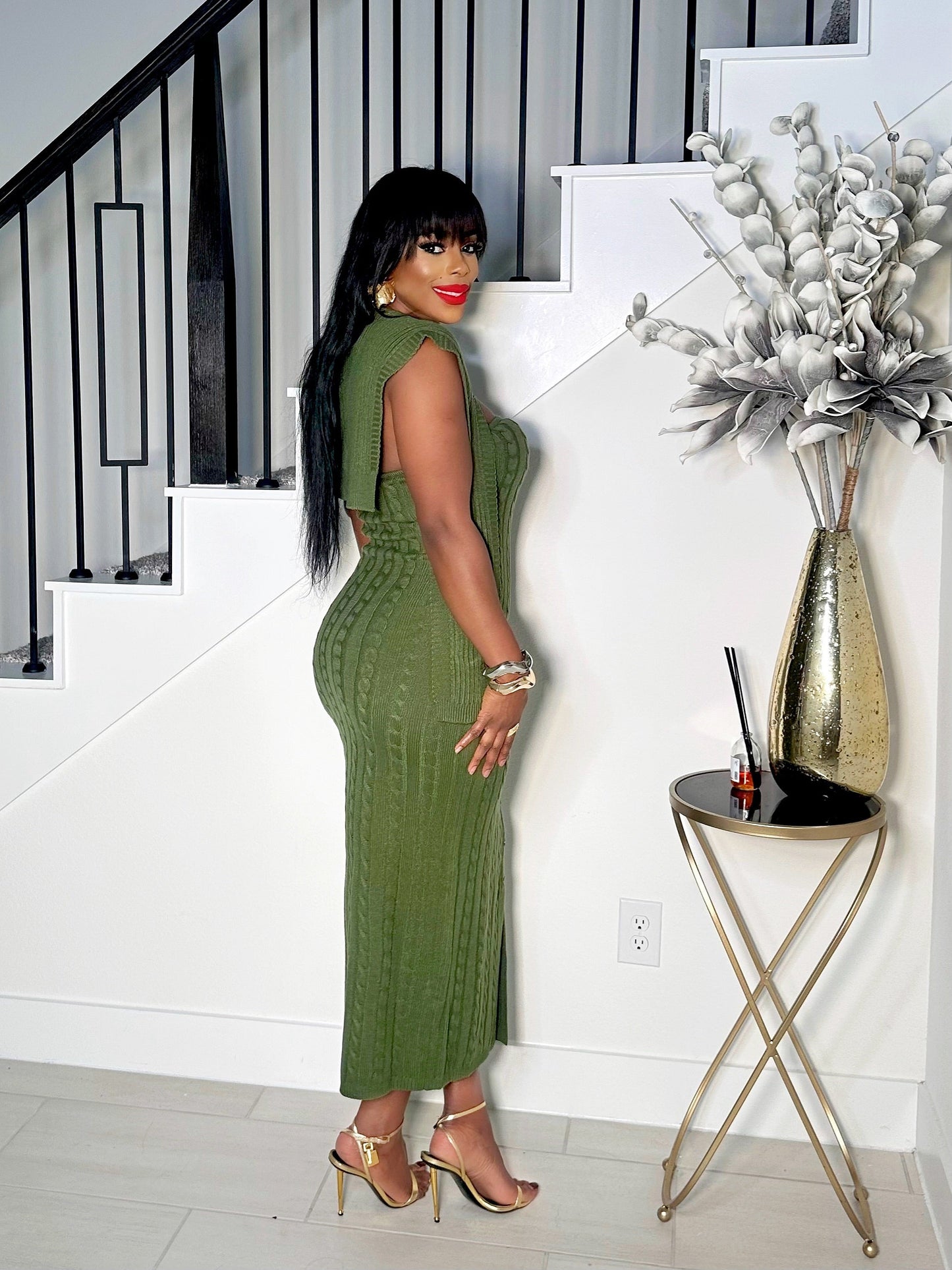 KYLIE 2 PIECE BUTTON DOWN KNIT DRESS (OLIVE)