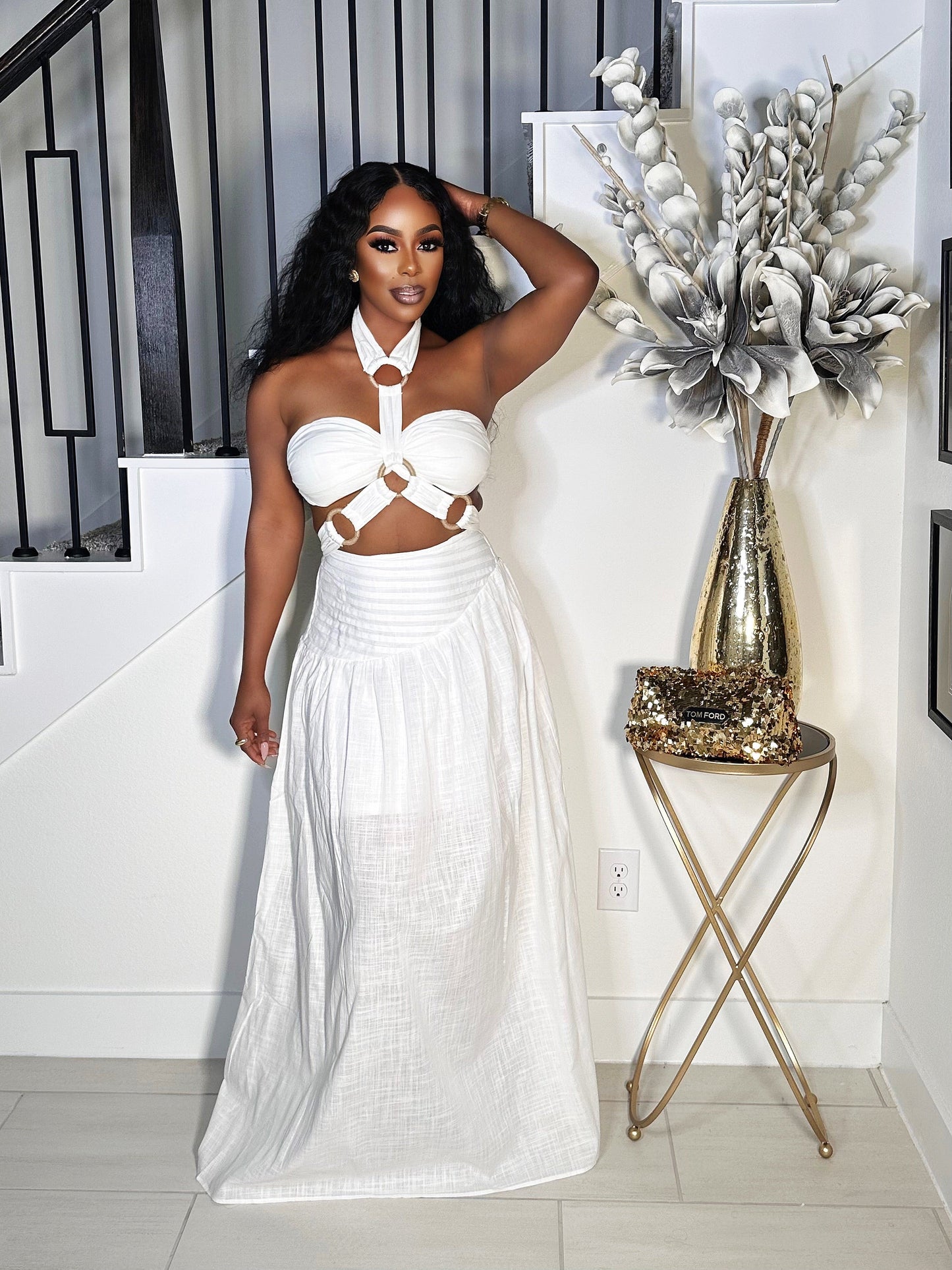 MAJOR ATTRACTION LINEN 2 PIECE MAXI DRESS (WHITE)