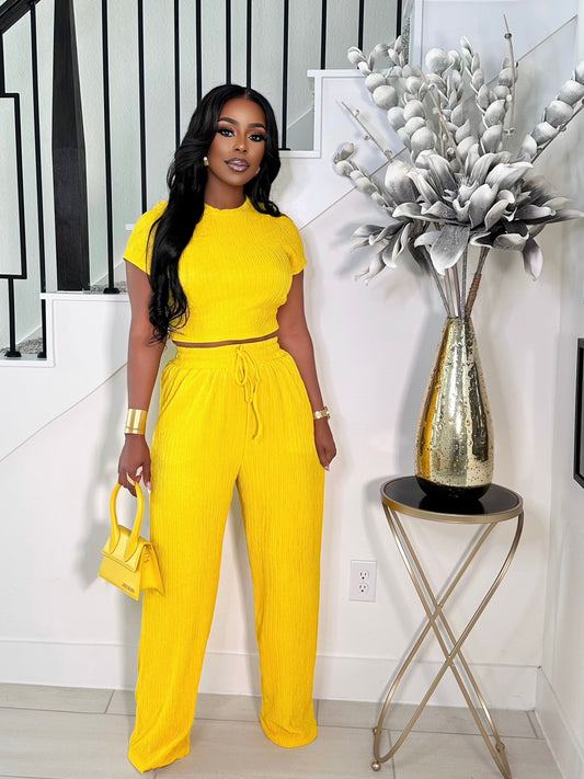 KHLOE STRETCHY 2 PIECE PANTS SET (YELLOW)