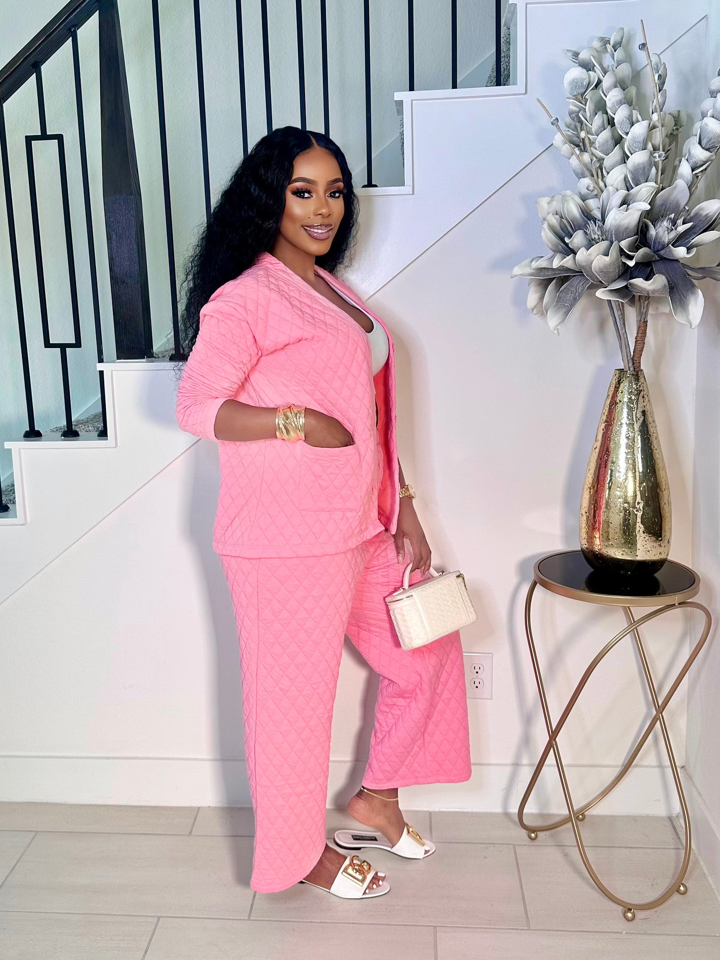 GLAM UP IN QUILT PANTS SET (PINK)