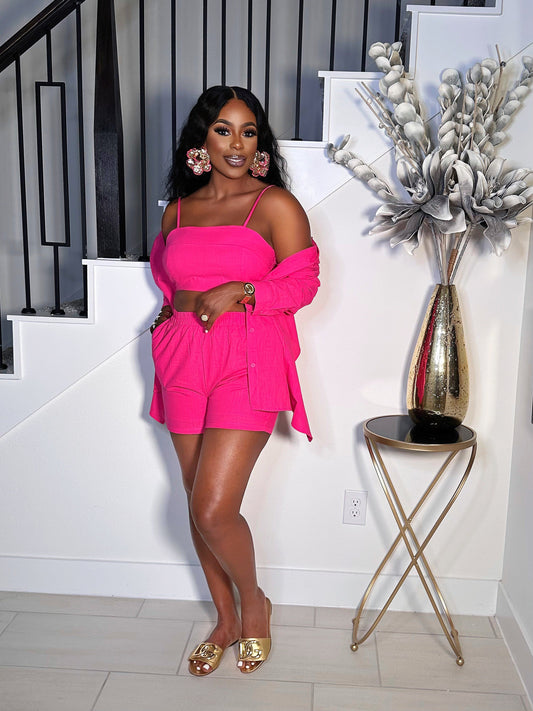 ALL IN ONE 3 PIECE LINEN SHORT SET