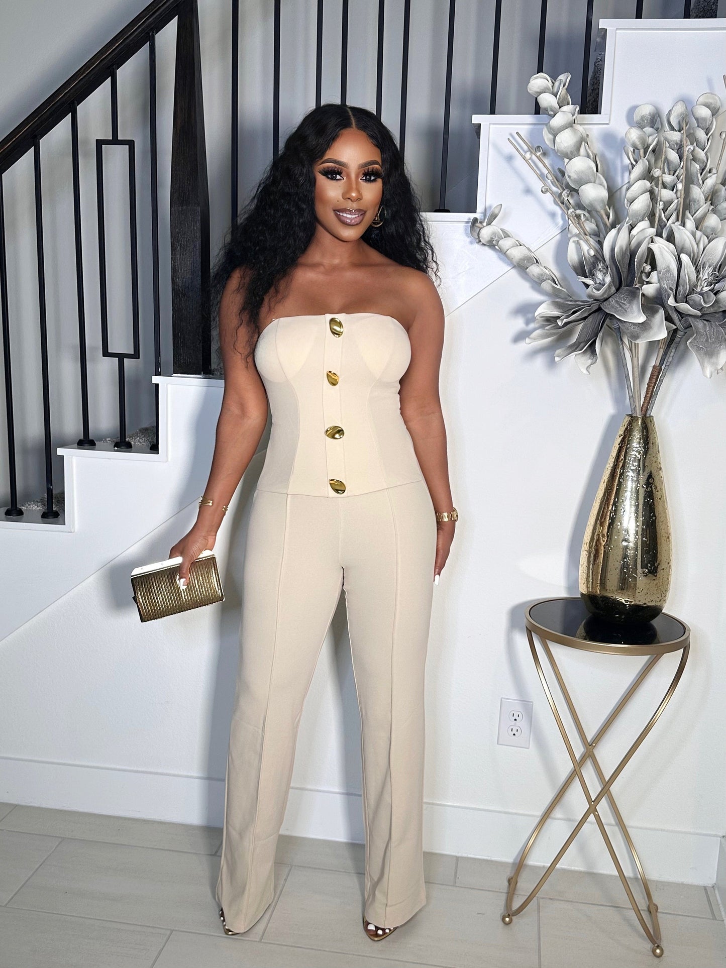 LOVELY FIT STRAPLESS TUBE JUMPSUIT (TAUPE)
