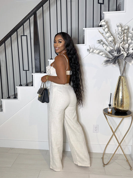 BEST I HAVE EVER HAD FLORAL LINEN PANTS SET (OAT)