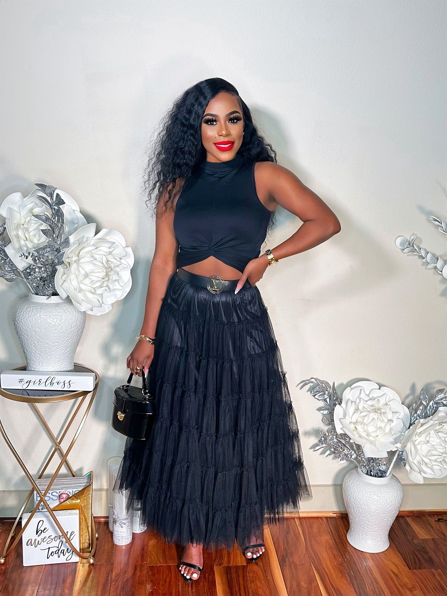 THINK TULLE MIDI SKIRT (BLACK)