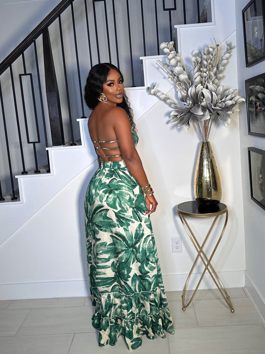 FLY ME OUT VACATION MAXI FLARE DRESS (GREEN)