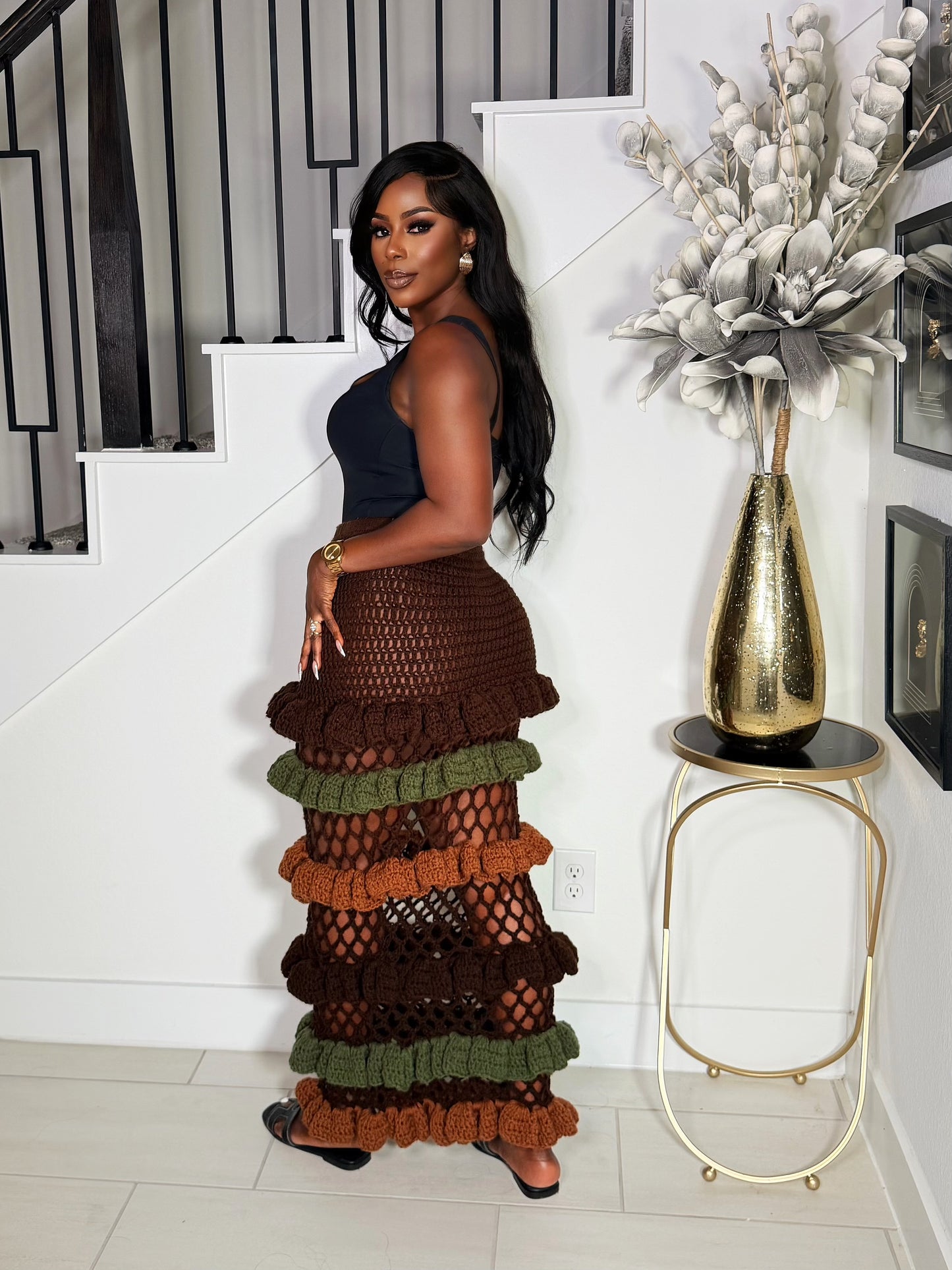 THE MUSE CROCHET MAXI SKIRT (CHOCOLATE & OLIVE)