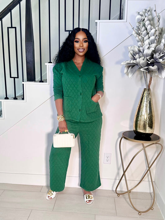 GLAM UP IN QUILT PANTS SET (GREEN)