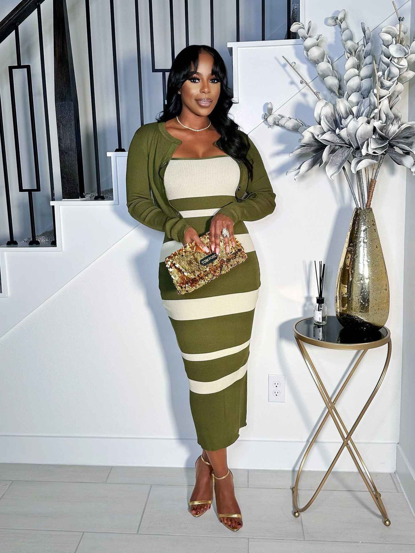 ALWAYS PRETTY CARDIGAN DRESS SET (OLIVE)