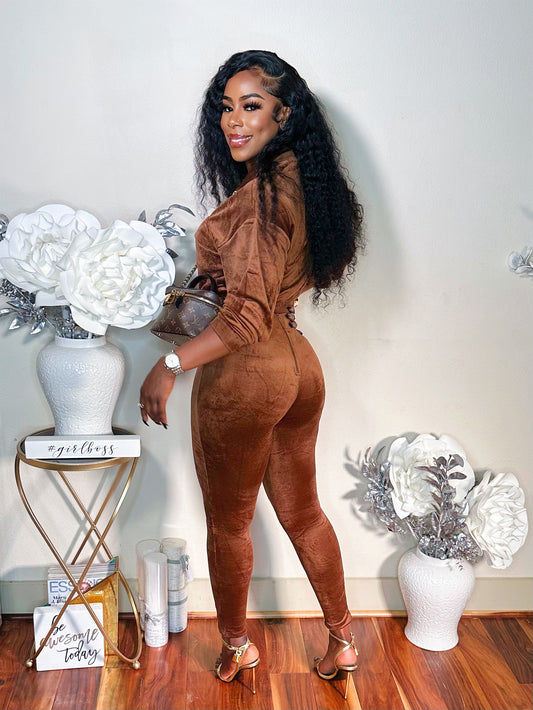 THE FANNY PACK SUEDE PANTS SET (BROWN)
