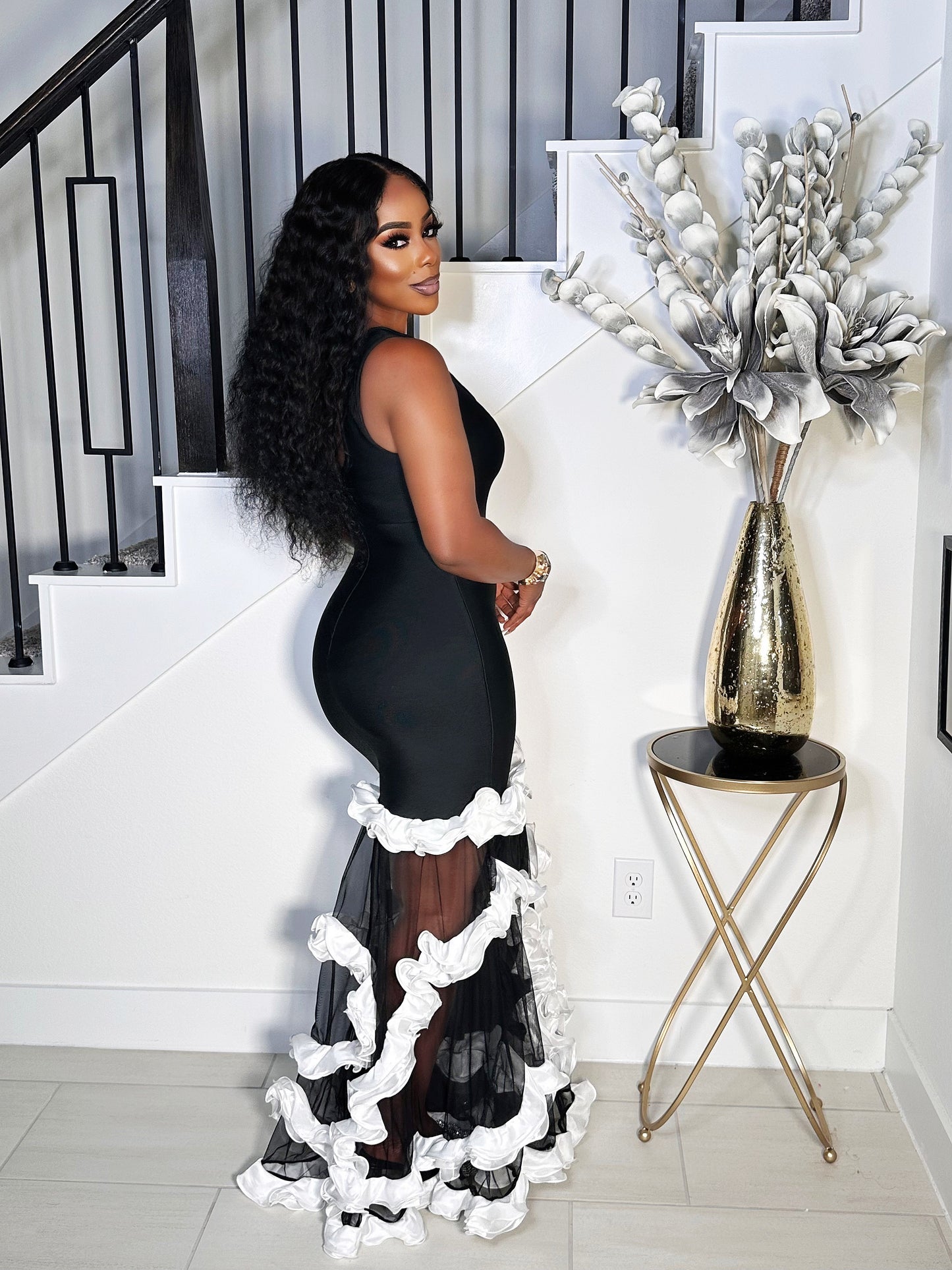 SPECIAL OCCATION BANDAGE SHEER MAXI DRESS