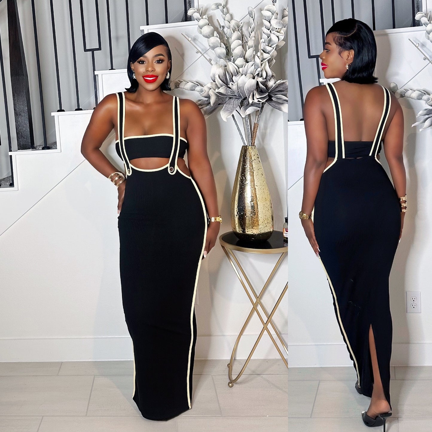 MEGAN 2 PIECE DRESS SET (BLACK)