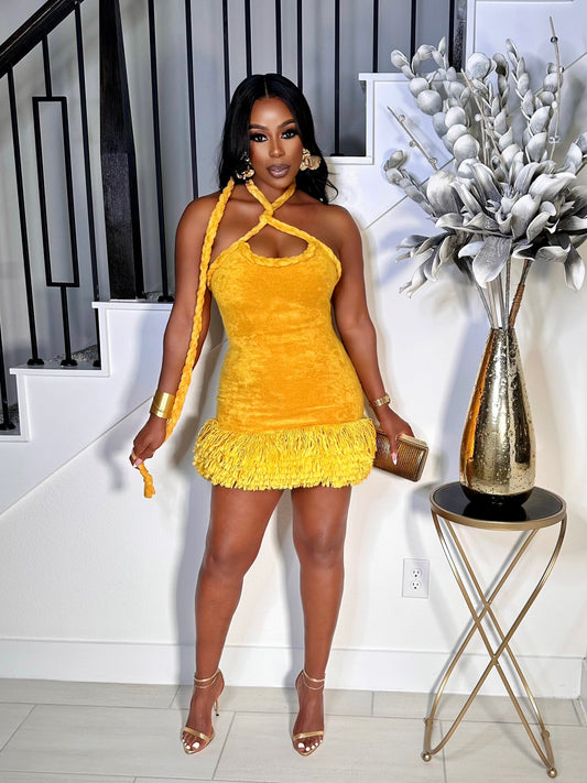 THE SUN GODDESS FRINGE MINI DRESS