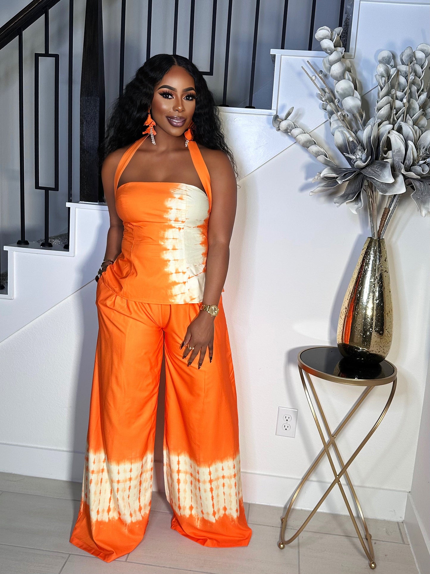 BOSSY VIBE TIE DYE PANTS SET (ORANGE)