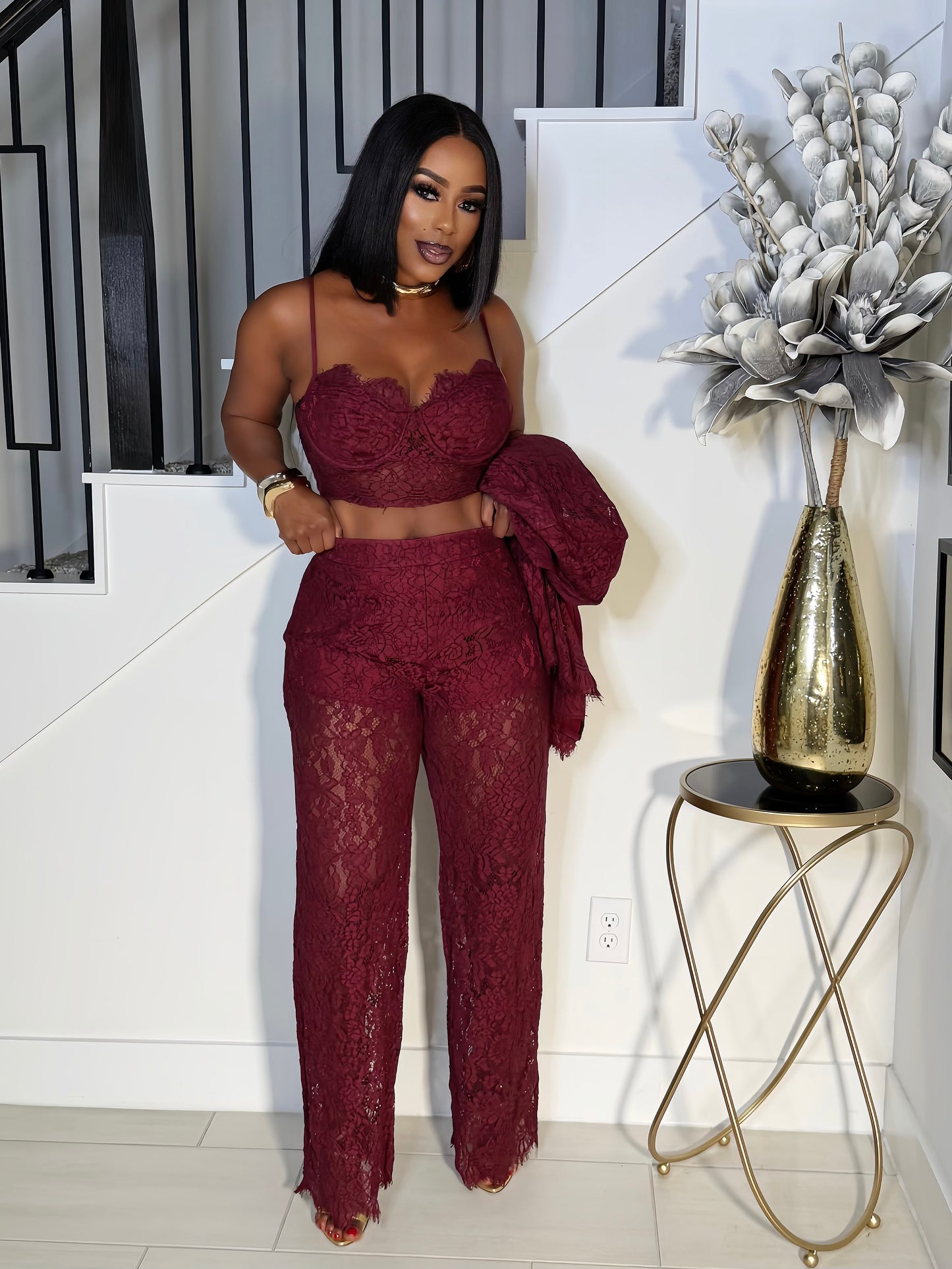 THE FALL 3PIECE BLAZER SET (BURGUNDY)