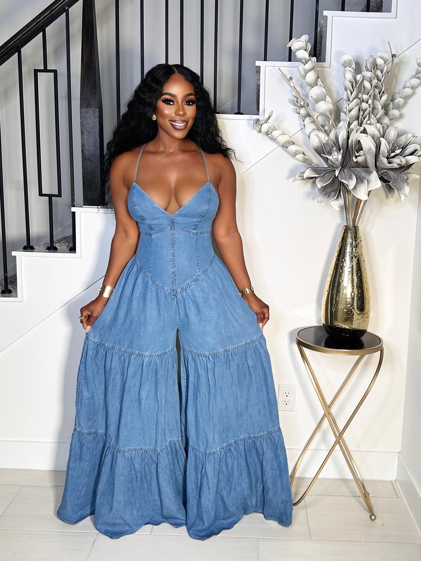 LET'S GET IT ON DENIM JUMPSUIT