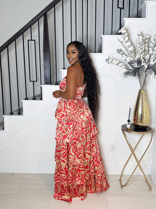 TURN HEADS MAXI TIERED DRESS (RED)