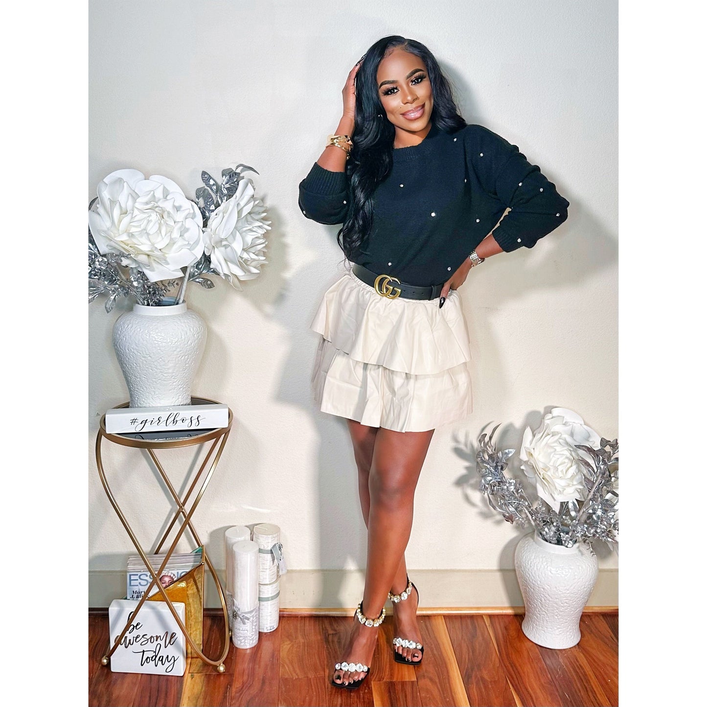 A LITTLE FLERTY FAUX LEATHER SKORT