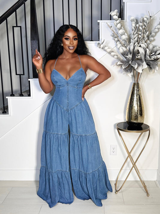 LET'S GET IT ON DENIM JUMPSUIT
