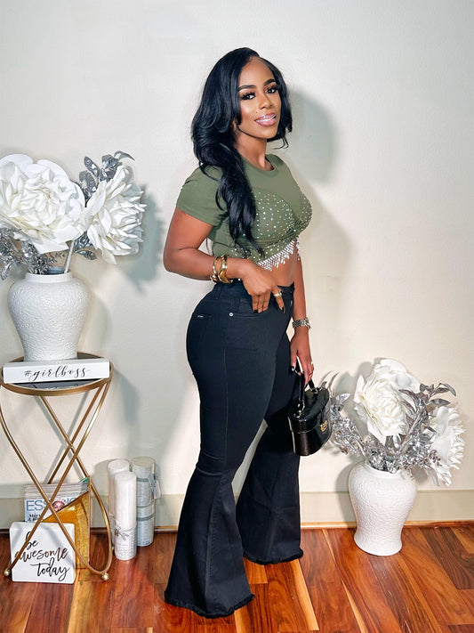 HEY BABE RHINESTONE CROP TOP