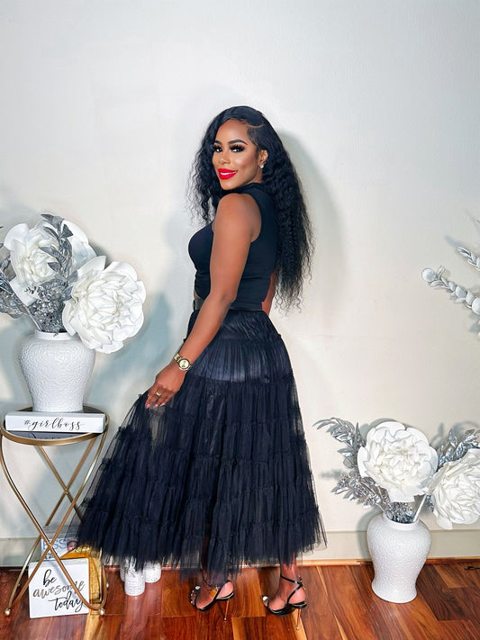 THINK TULLE MIDI SKIRT (BLACK)