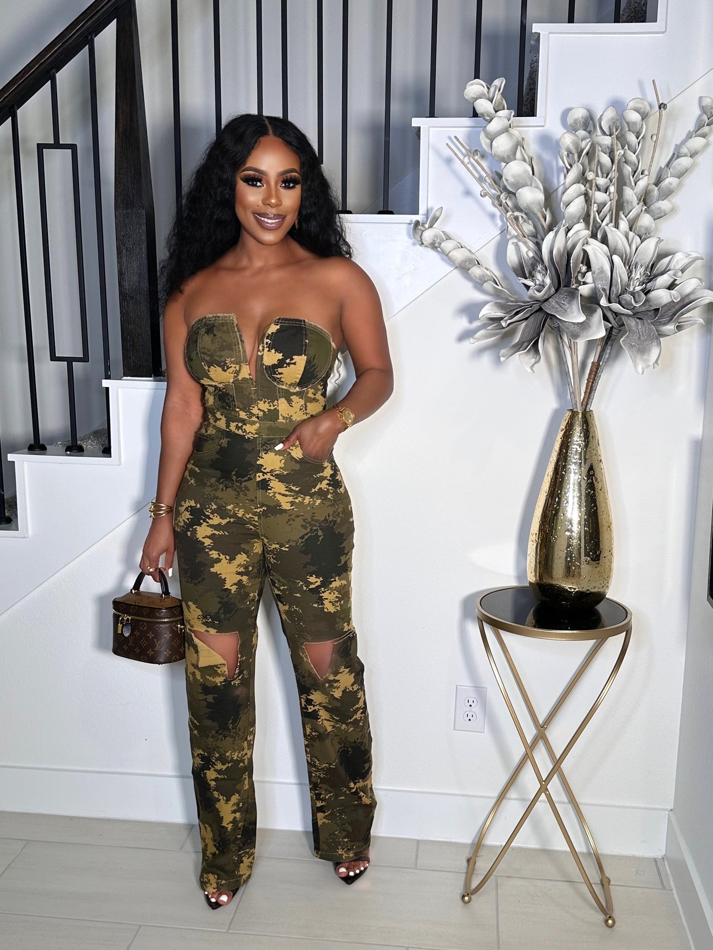 BIG STEPPER STRAPLESS CAMO JUMPSUIT