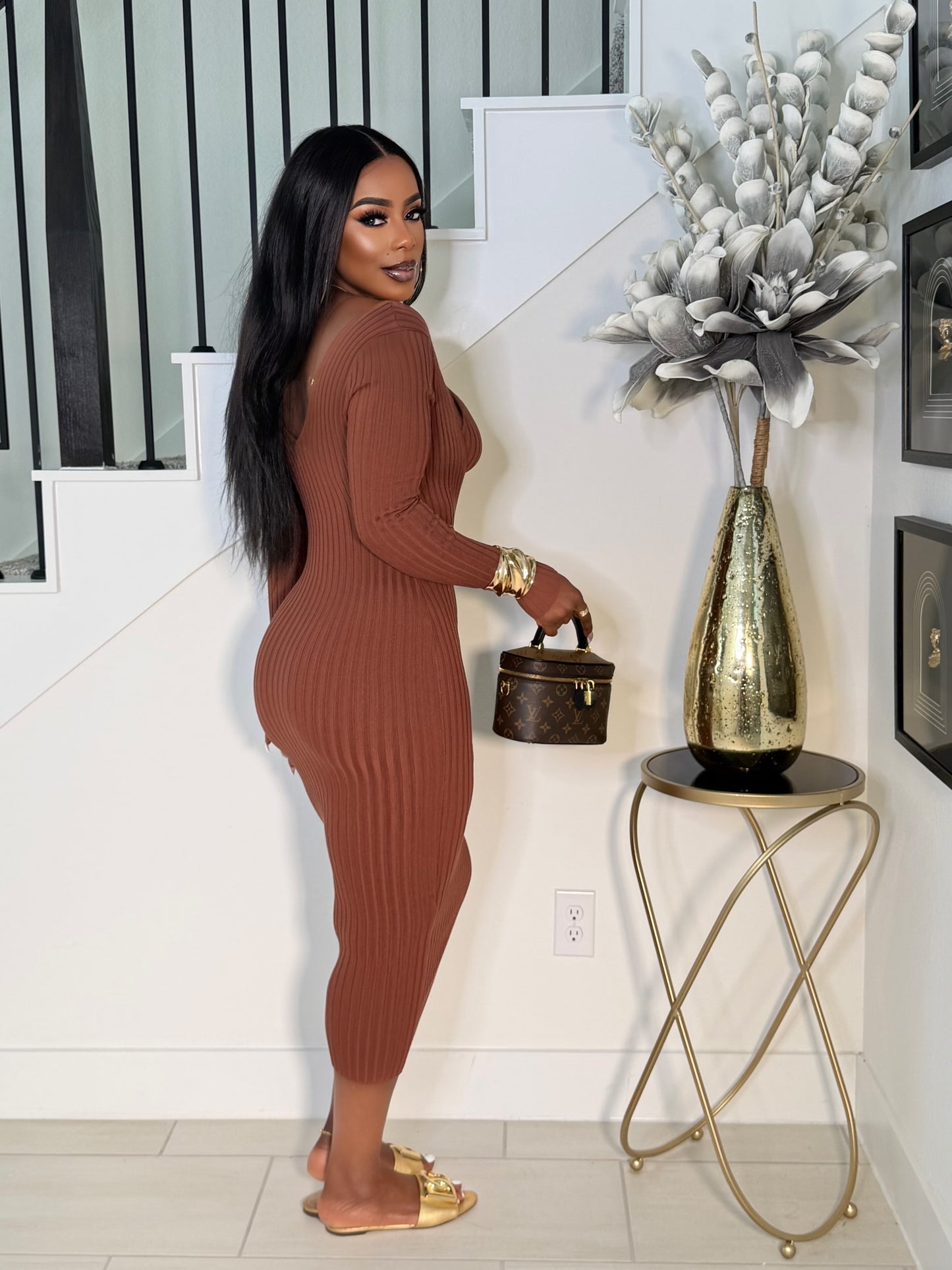 HUG ME 2 PIECE MAXI DRESS (BROWN)