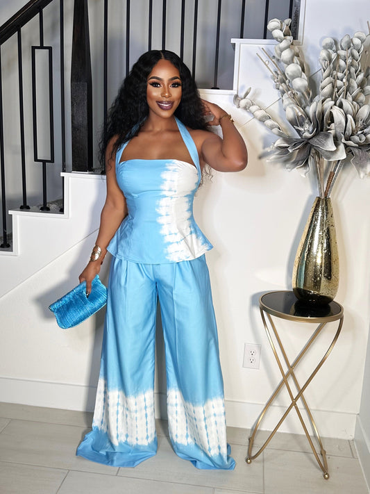 BOSSY VIBE TIE DYE PANTS SET (SKY BLUE)