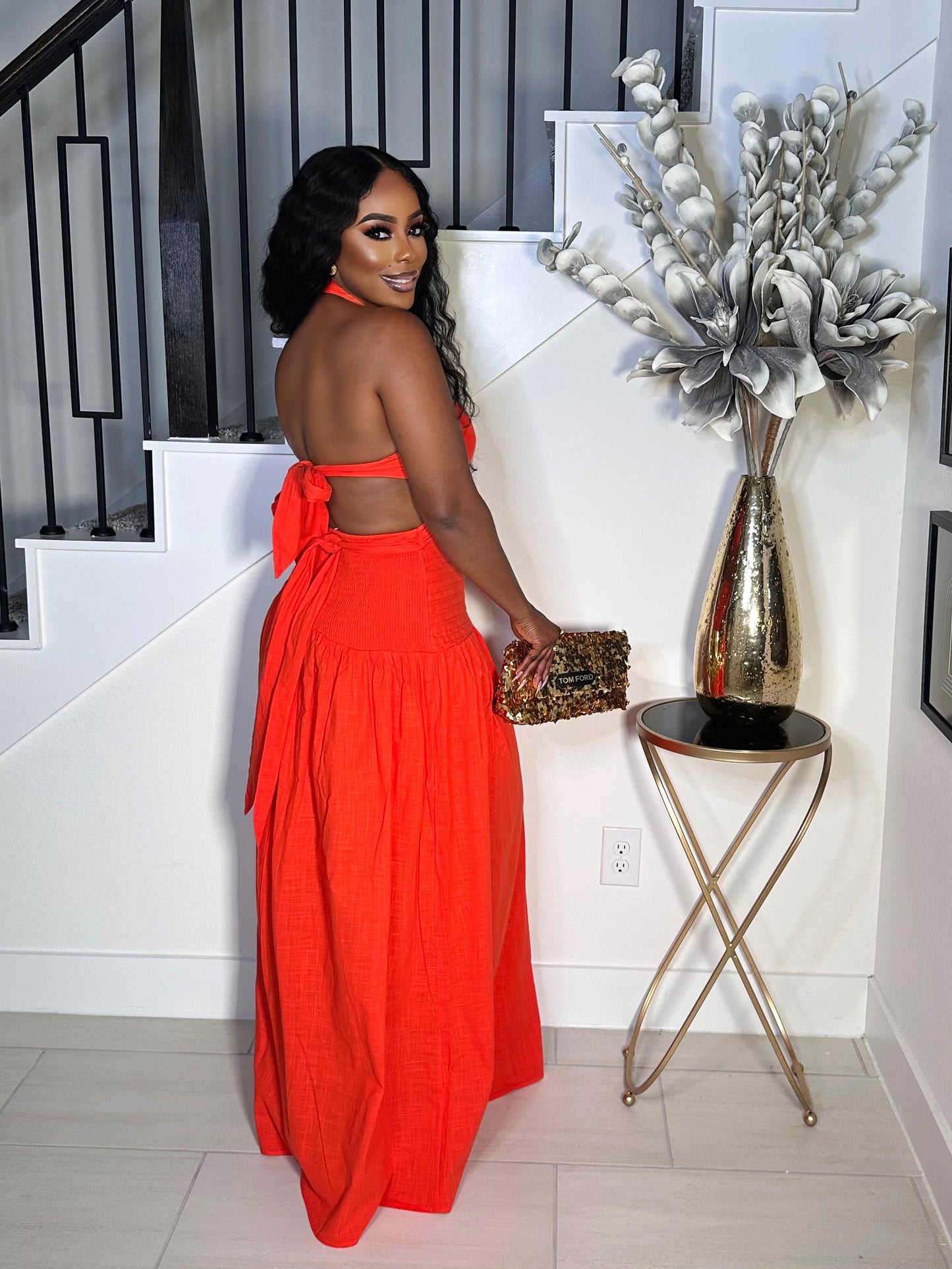 MAJOR ATTRACTION LINEN 2 PIECE MAXI DRESS (CORAL)