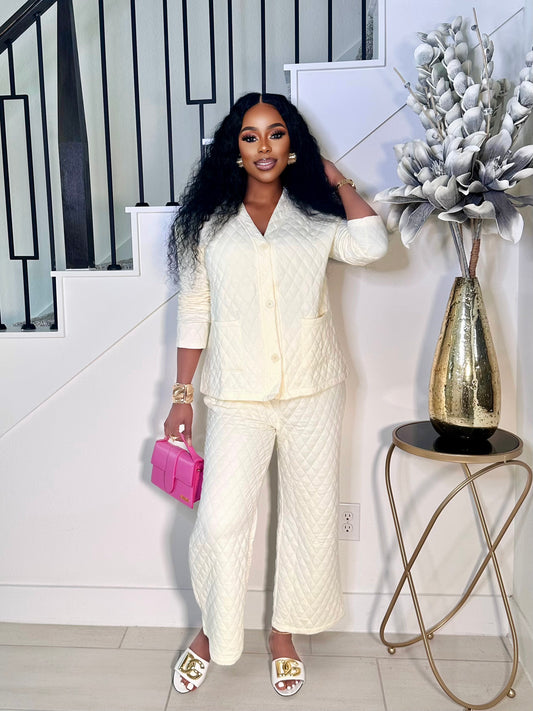 GLAM UP IN QUILT PANTS SET (CREAM)