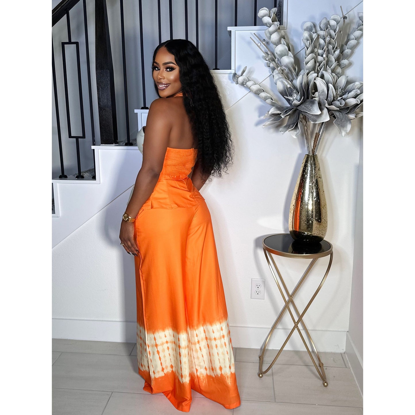 BOSSY VIBE TIE DYE PANTS SET (ORANGE)