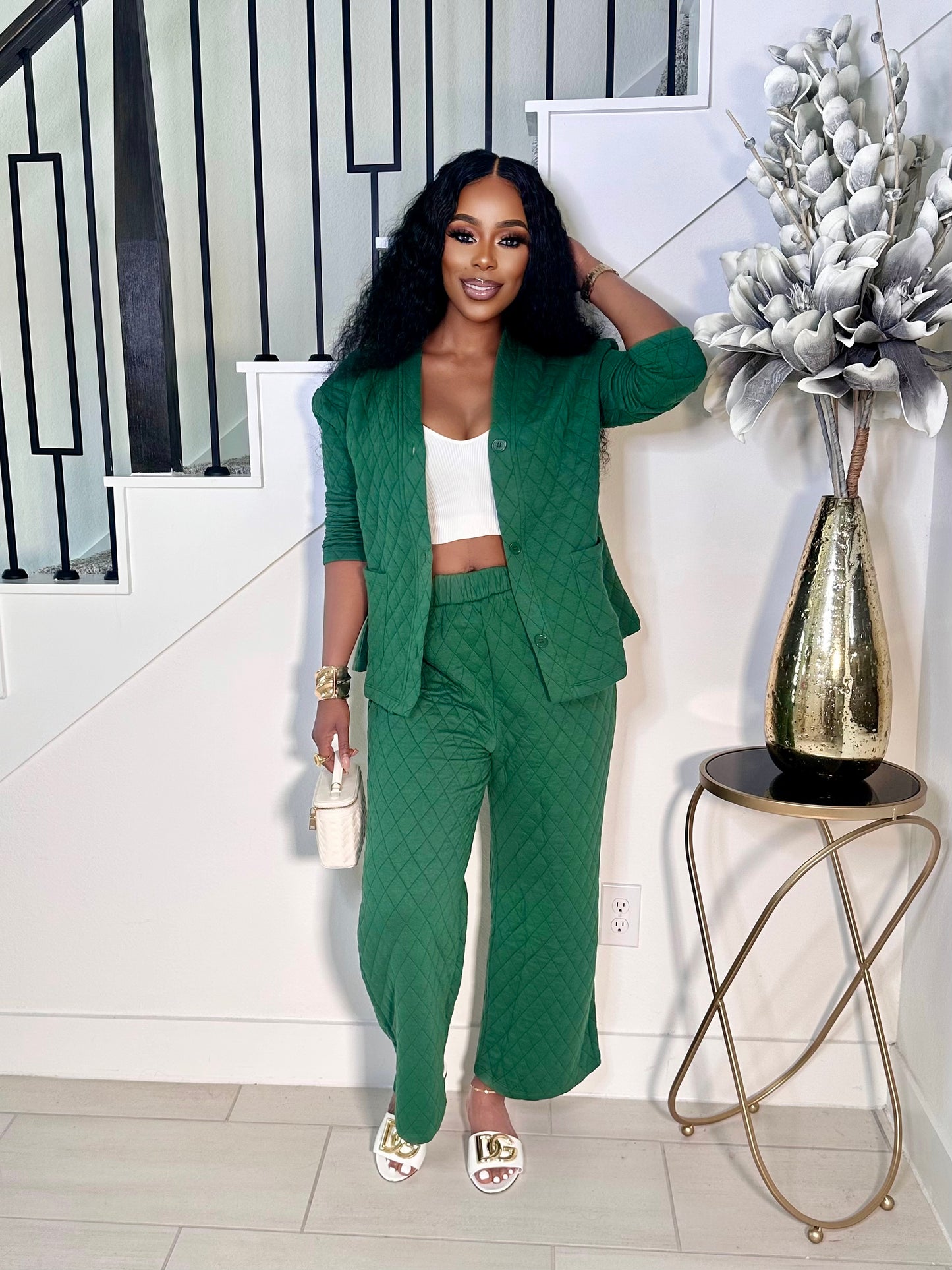 GLAM UP IN QUILT PANTS SET (GREEN)