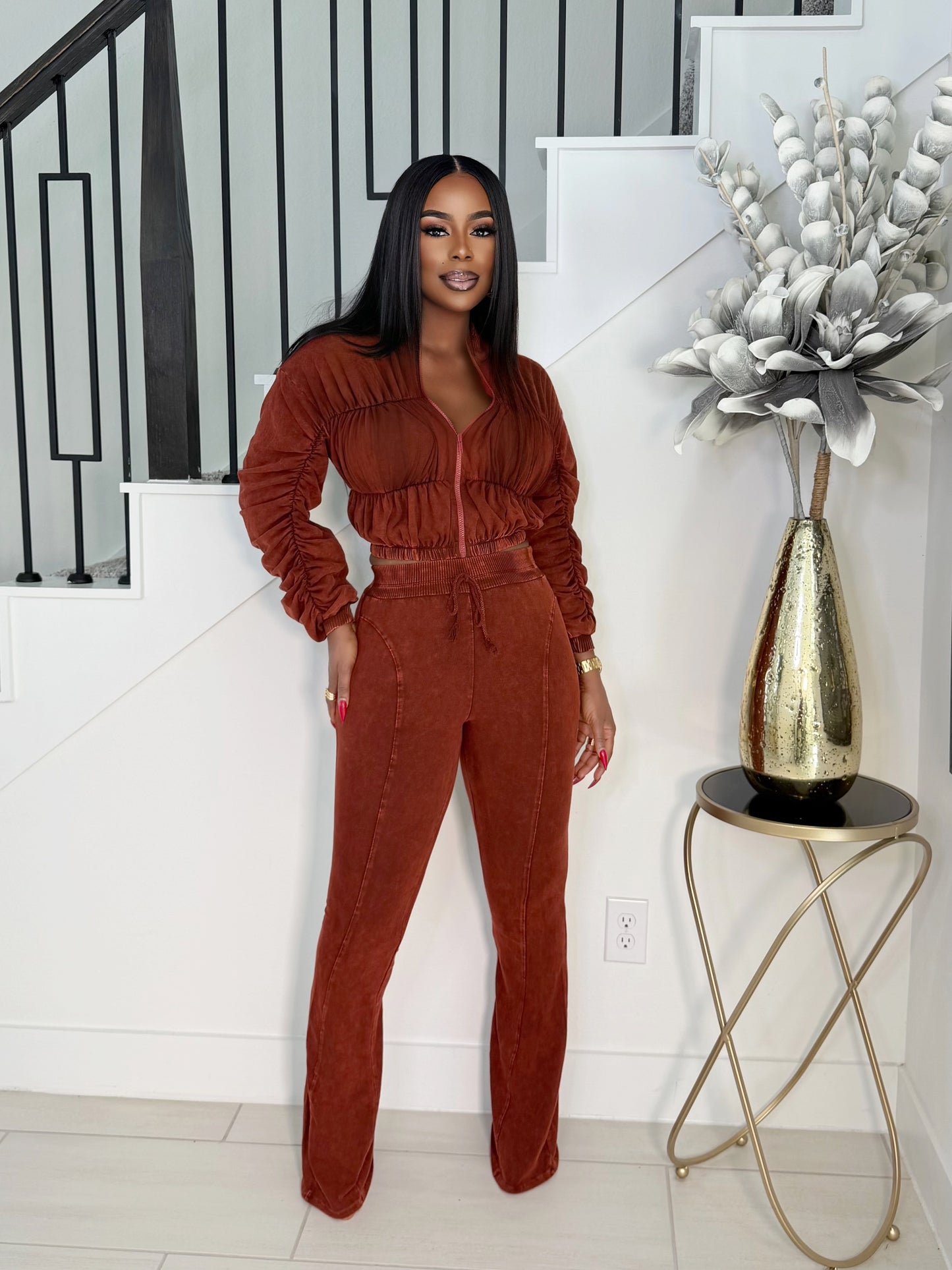 KEISHA 2 PIECE WASH PANTS SET (BRICK)