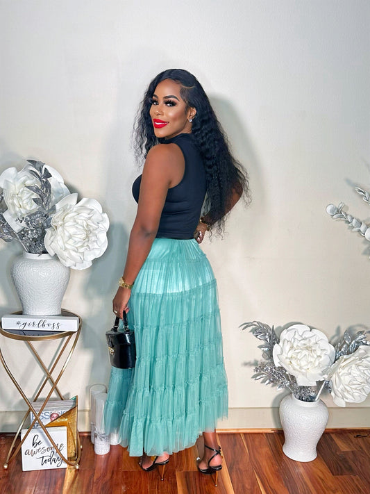 THINK TULLE MIDI SKIRT (SAGE)