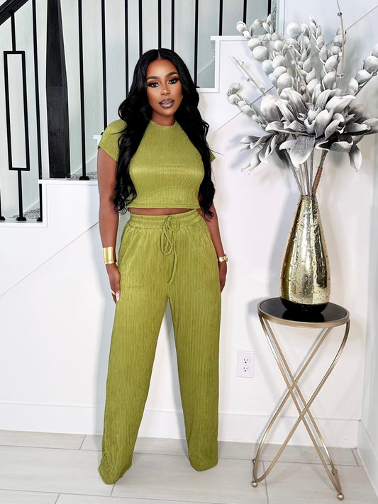 KHLOE STRETCHY 2 PIECE PANTS SET (GREEN)