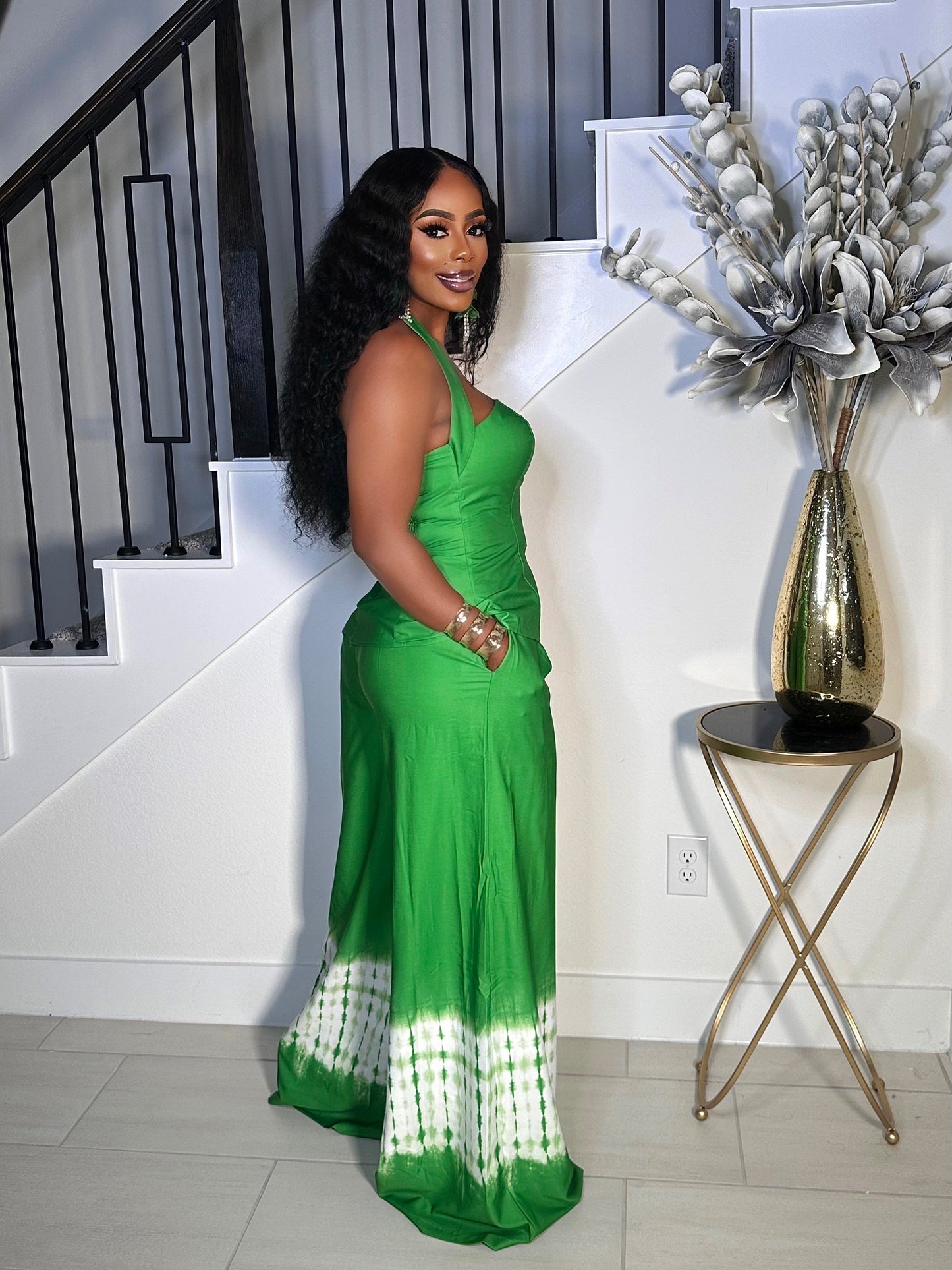 BOSSY VIBE TIE DYE PANTS SET (GREEN)