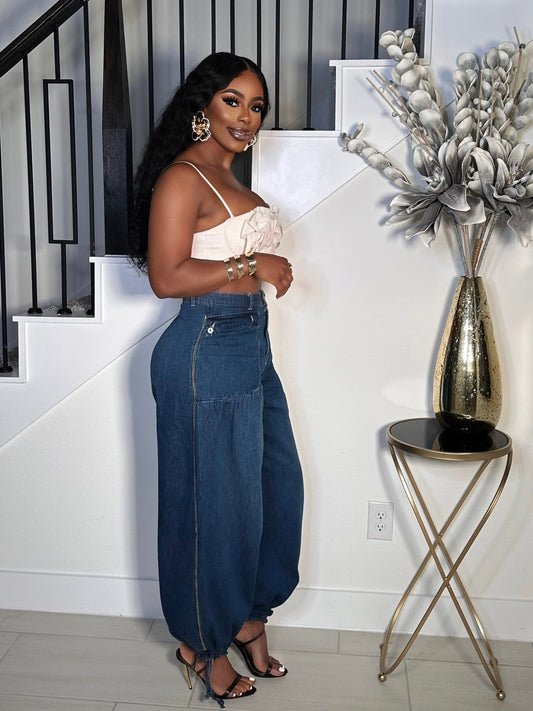 STEP OUT DRAW STRINGS DENIM PANTS