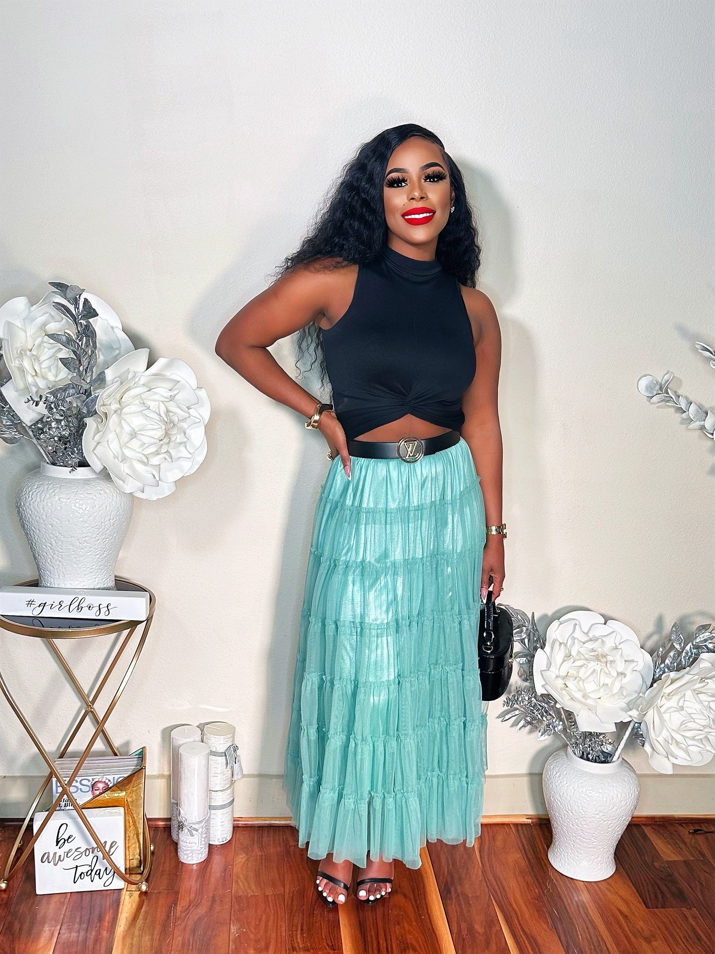 THINK TULLE MIDI SKIRT (SAGE)