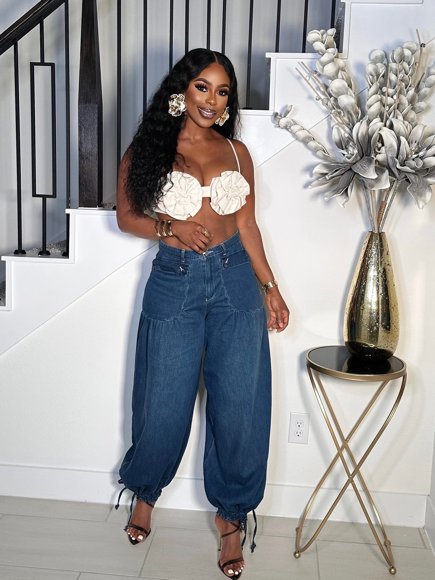 STEP OUT DRAW STRINGS DENIM PANTS