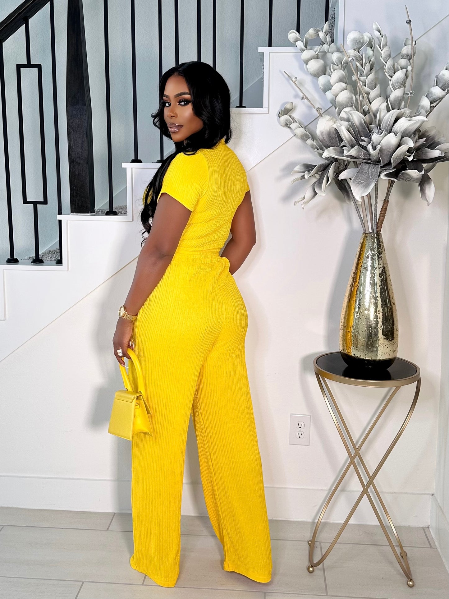 KHLOE STRETCHY 2 PIECE PANTS SET (YELLOW)