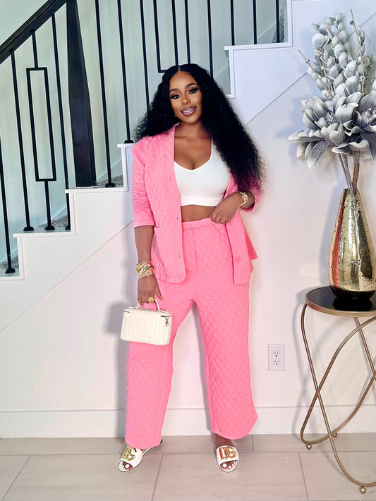 GLAM UP IN QUILT PANTS SET (PINK)