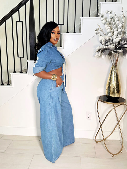 CLASSY DENIM PANTS AND SHIRT SET