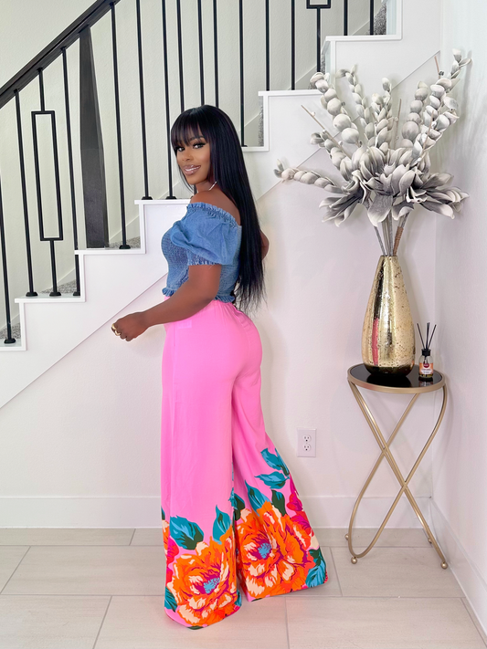 FLORAL PALAZZO PANTS (PINK)