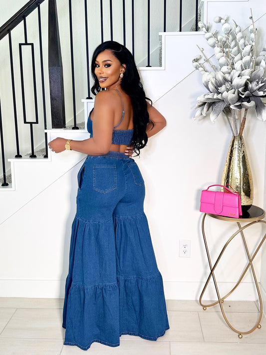 GO WITH THE FLOW DENIM WIDE LEG PANTS SET