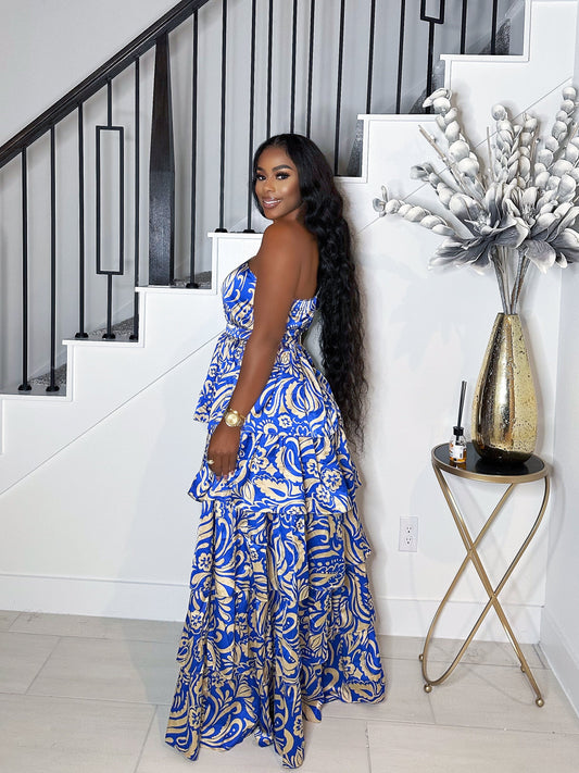 TURN HEADS MAXI TIERED DRESS (BLUE)